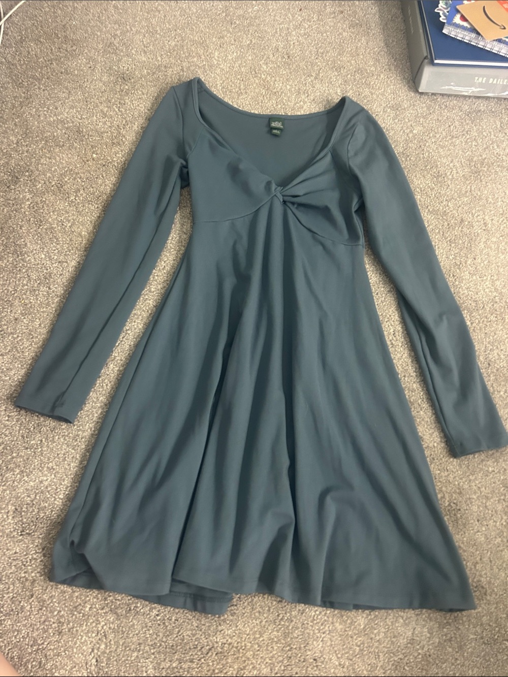 wild fable Teal Long-Sleeve Knot-Front A-Line Dress - Picture 1 of 1